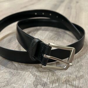 Joseph Turner Made in England XL 38W Genuine Leather Black Belt Silver Buckle